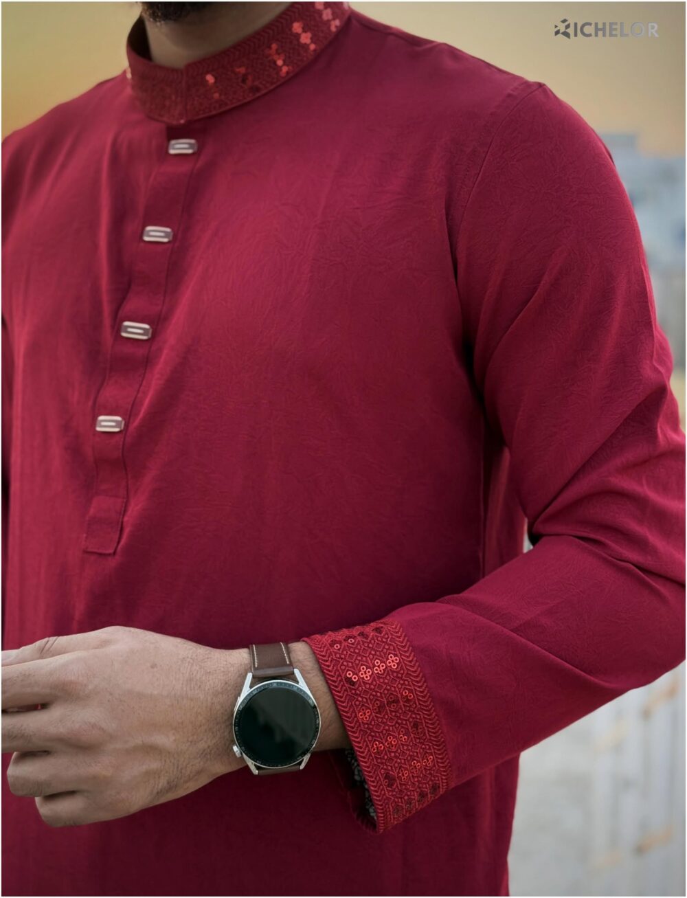 Premium sequence work Maroon Colour Panjabi - Image 3