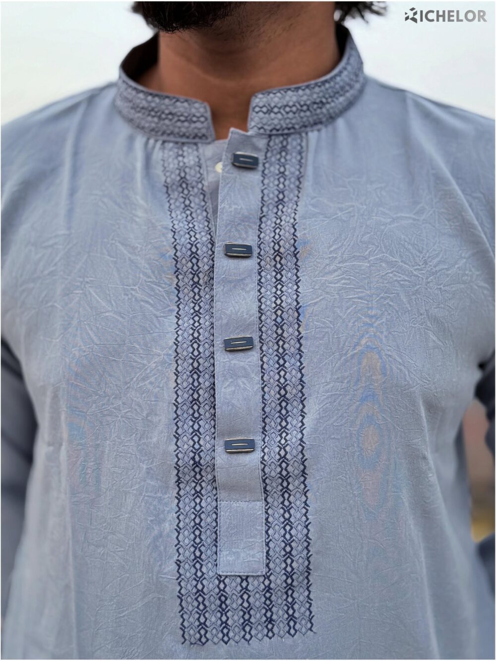 Premium Embroidery Work Sky Blue Colour Panjabi - Image 2