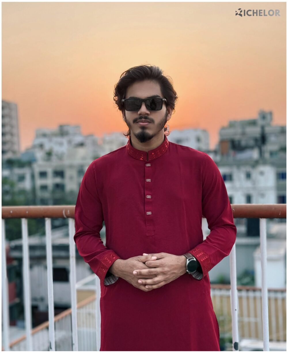 Premium sequence work Maroon Colour Panjabi - Image 1