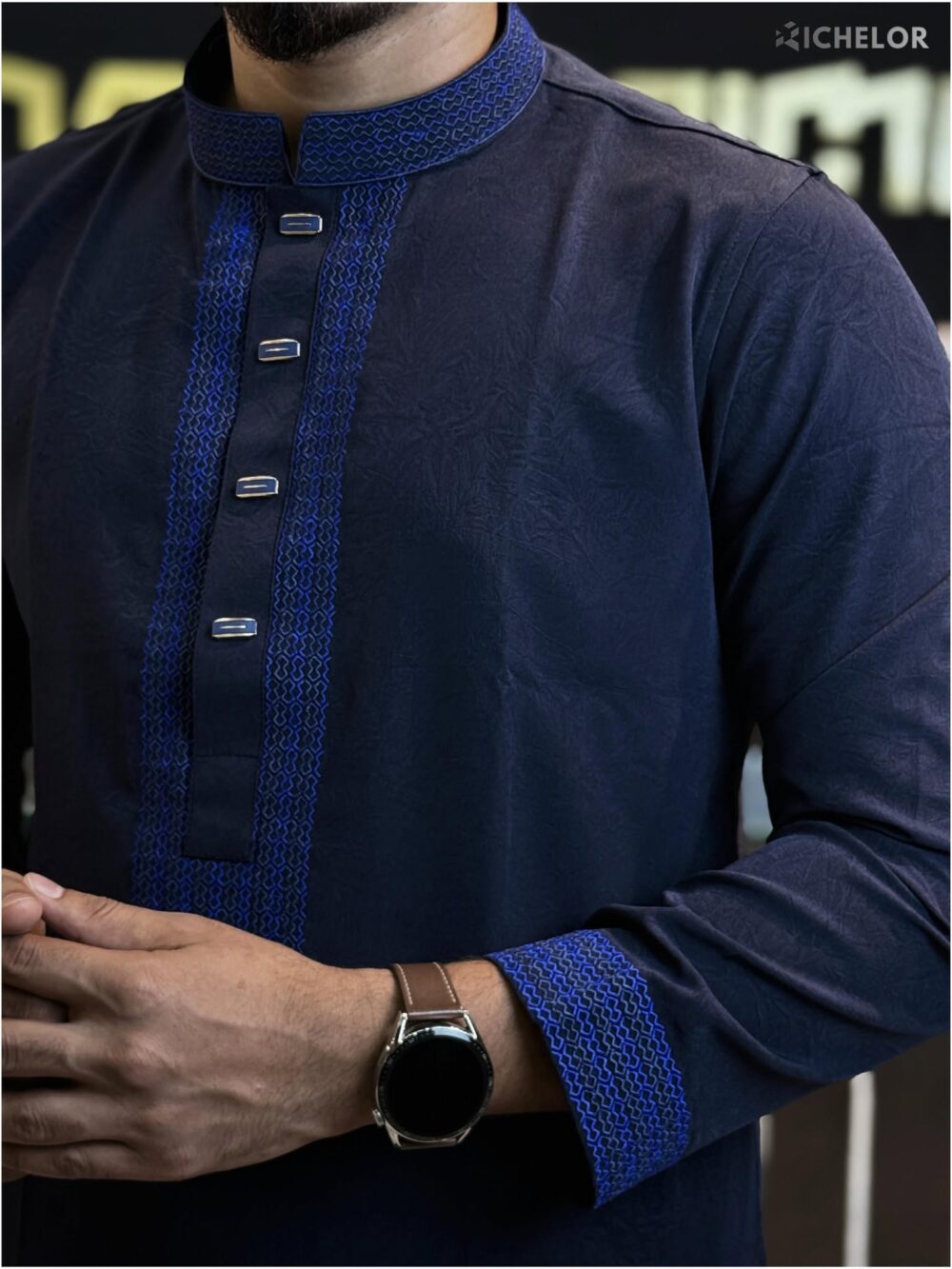 Premium Embroidery Work Navy blue Colour Panjabi - Image 4