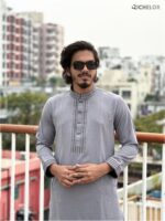 Premium Embroidery Work Ash Colour Panjabi - Image 2