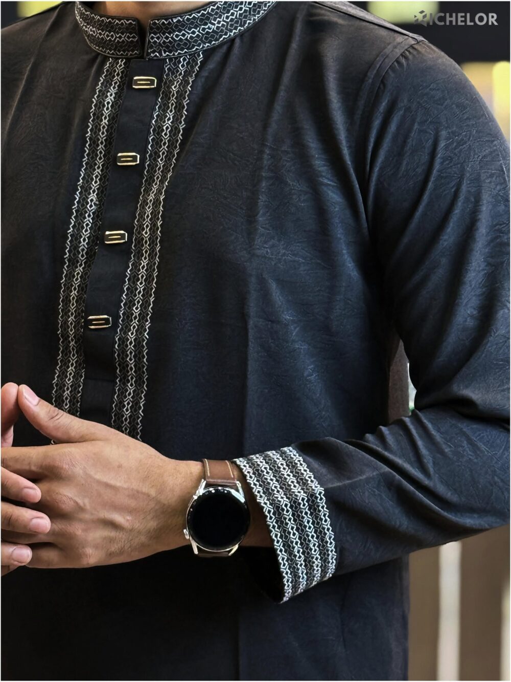 Premium Embroidery Work Black Colour Panjabi - Image 4