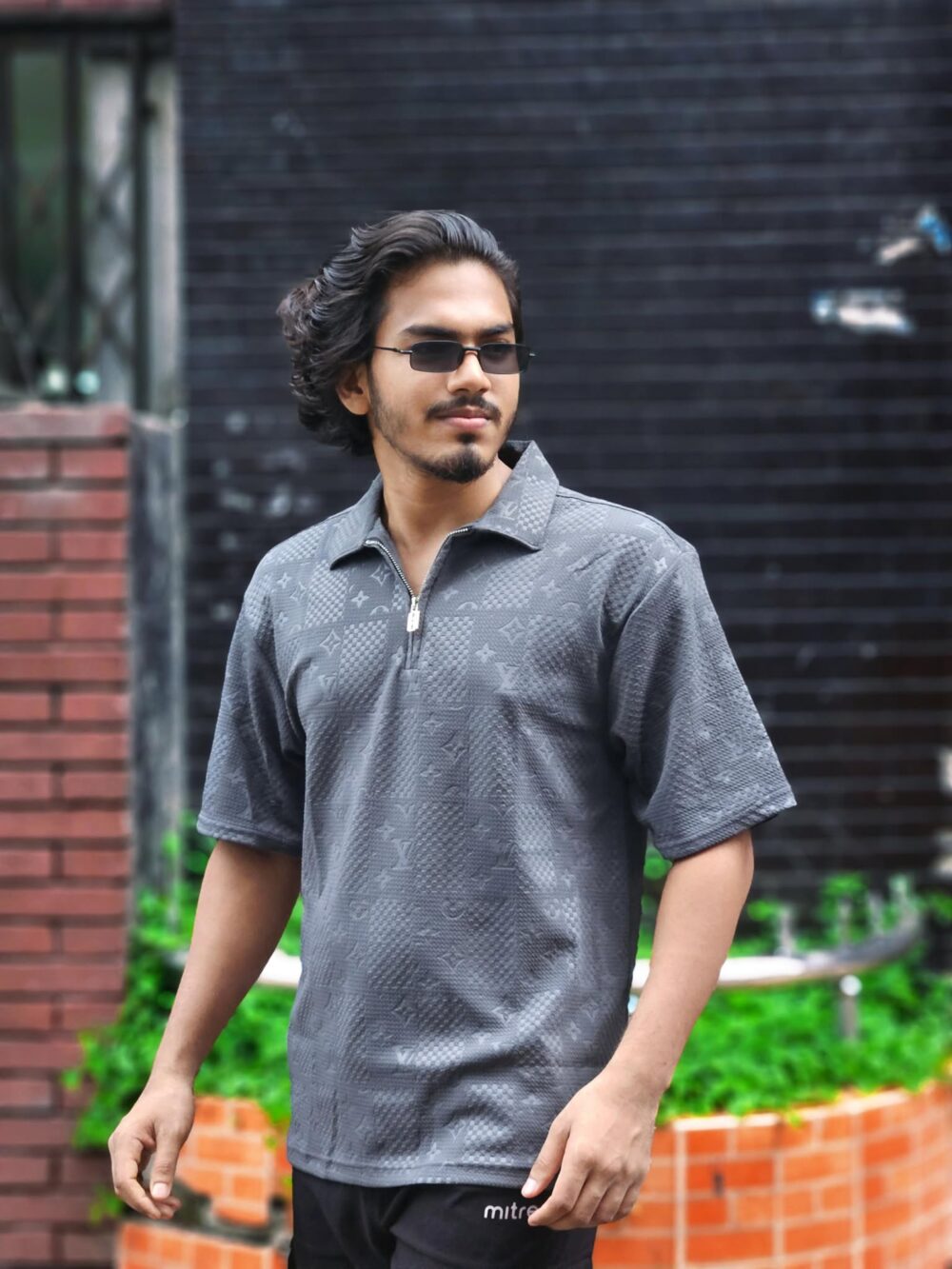Tailored Zipper Polo with China original Embryos fabric- Colour (Deep Ash) - Image 1