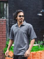 Tailored Zipper Polo with China original Embryos fabric- Colour (Deep Ash)