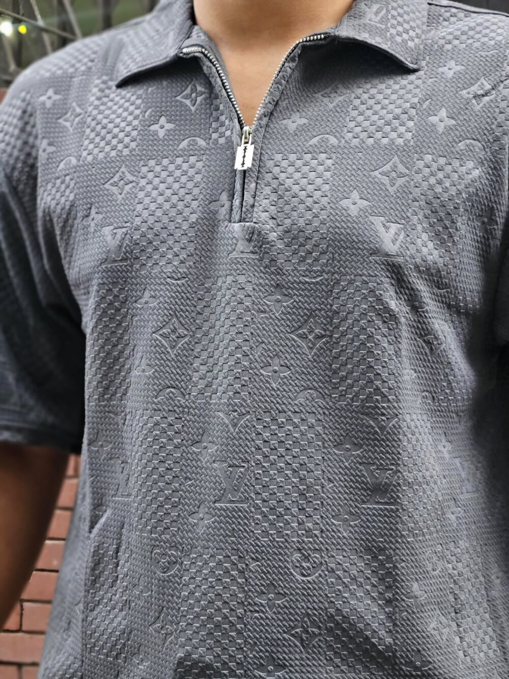 Tailored Zipper Polo with China original Embryos fabric- Colour (Deep Ash) - Image 2