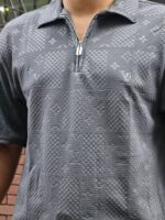 Tailored Zipper Polo with China original Embryos fabric- Colour (Deep Ash) - Image 2