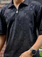 Tailored Zipper Polo with China original Embryos fabric- Colour (Black) - Image 2