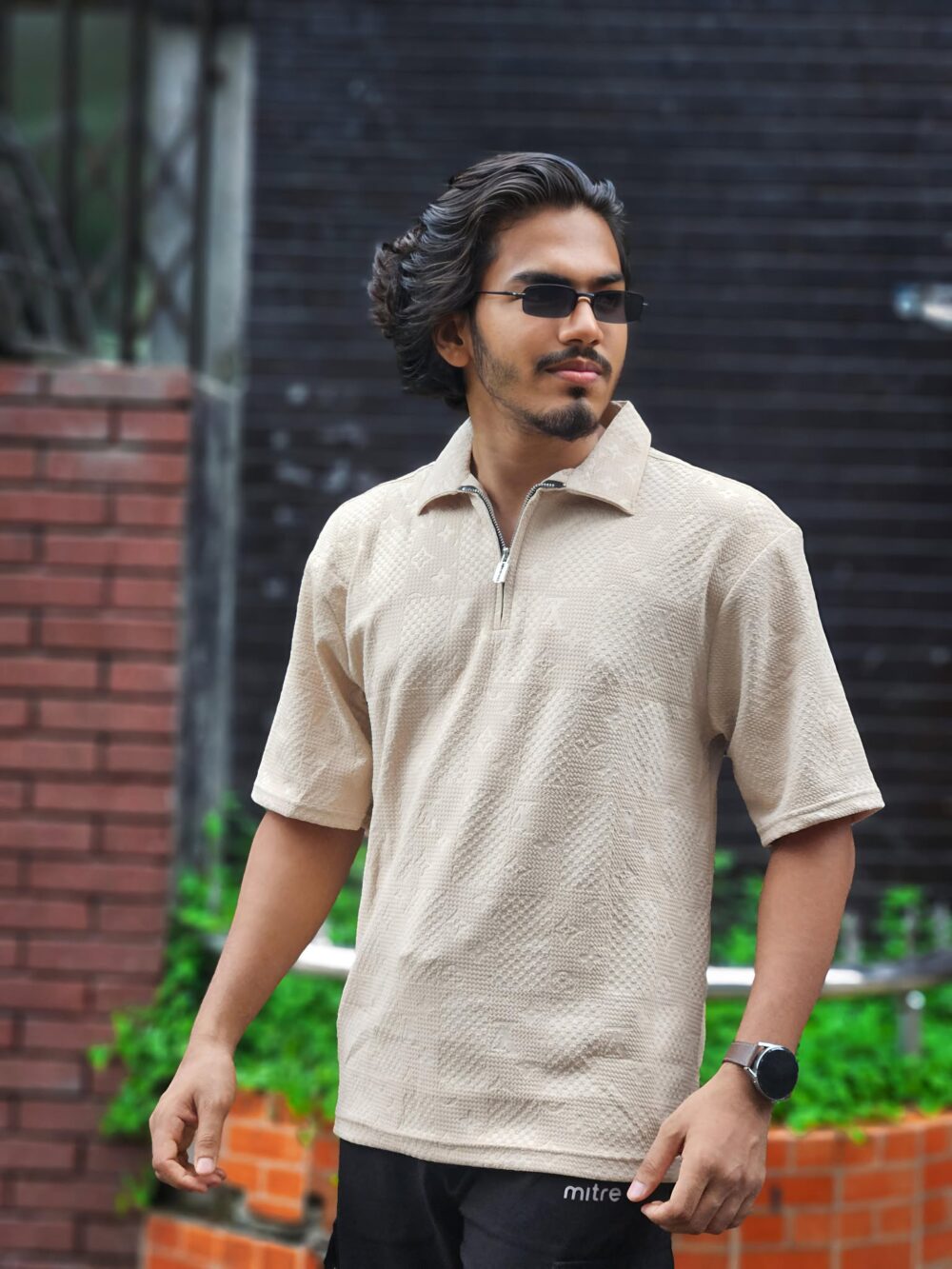 Tailored Zipper Polo with China original Embryos fabric- Colour (Cream ) - Image 1