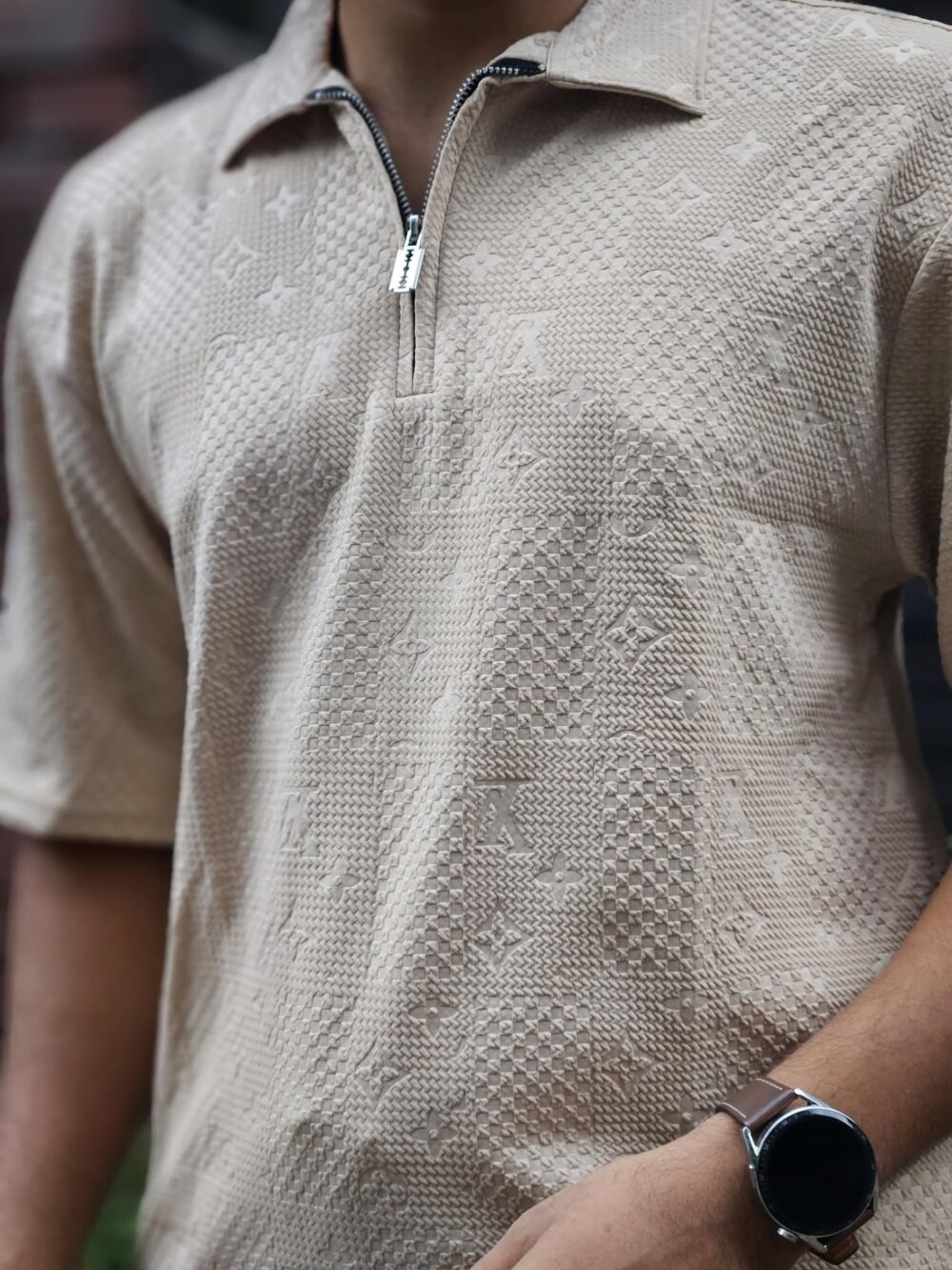 Tailored Zipper Polo with China original Embryos fabric- Colour (Cream ) - Image 2