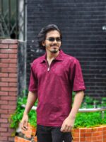 Tailored Zipper Polo with China original Embryos fabric- Colour (Maroon)
