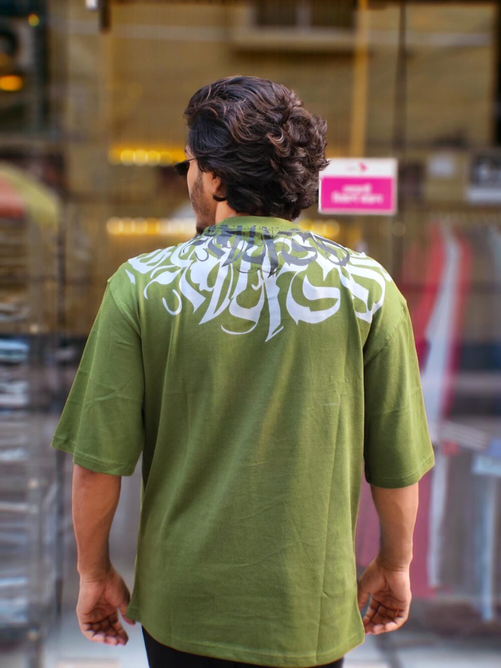 Drop shoulder T-shirt -Colour (Olive) - Image 2