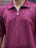 Tailored Zipper Polo with China original Embryos fabric- Colour (Maroon) - Image 2