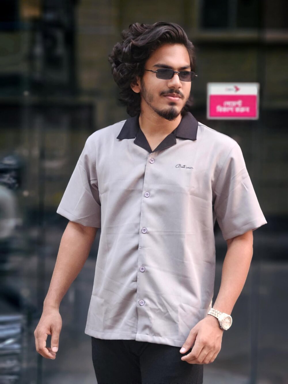 𝐂𝐡𝐢𝐧𝐚 Contrast collar- Light Ash Colour - Image 1