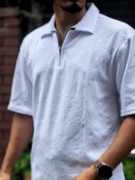 Tailored Zipper Polo with China original Embryos fabric- Colour (White) - Image 2