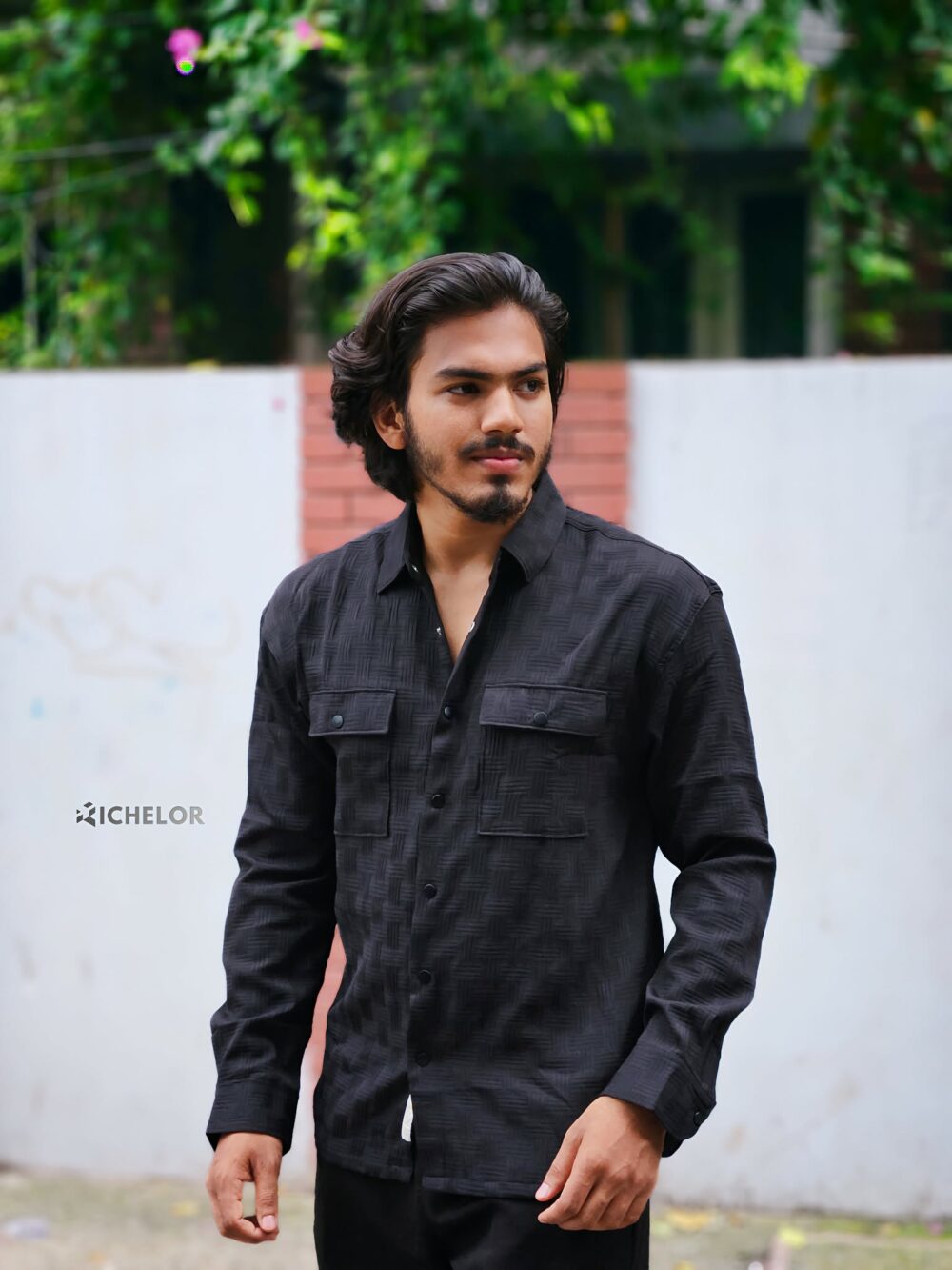 Premium Double Pocket Embryos Fabric Shirt Colour (Black) - Image 1