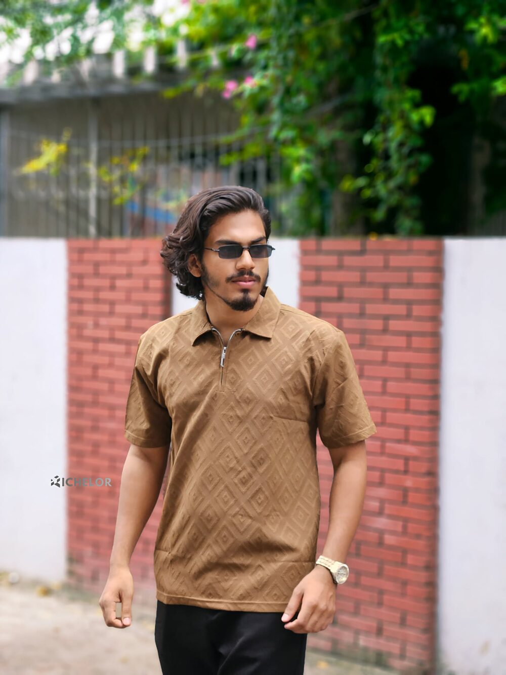 Zipper Polo, China Original Embryos fabric Colour (Brown) - Image 1