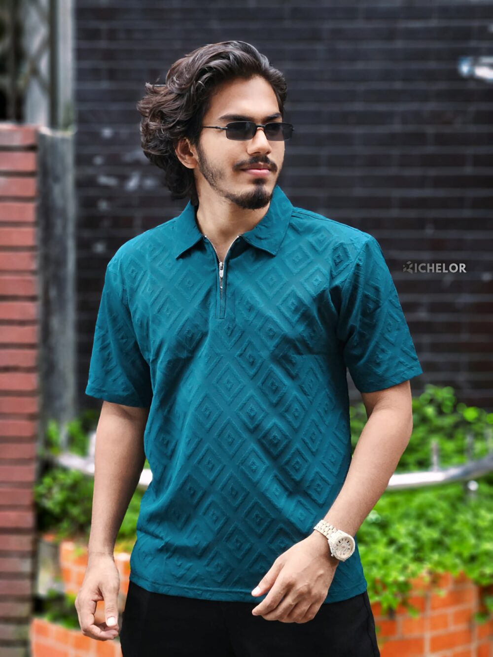 Zipper Polo, China Original Embryos fabric Colour (Sea green) - Image 1